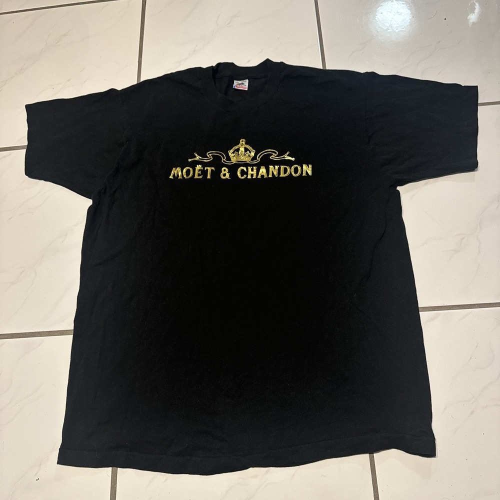 VTG Moet Chandon Short Sleeve T-shirt XXL FOTL Logo Spellout Single Stitch Crown